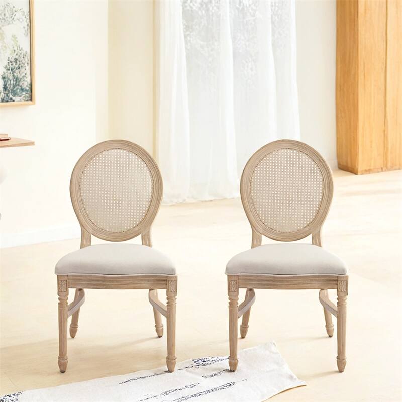 French Country Dining Chairs Set of 2,Upholstered Chairs w/Round Back