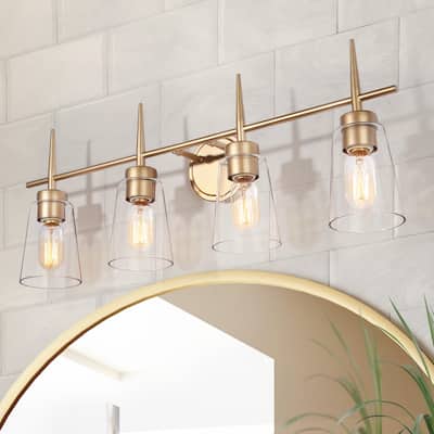 Modern Gold 4/3/2-Light Unique Linear Bathroom Vanity Lights Dimmable Wall Sconces with Clear Glass Shade