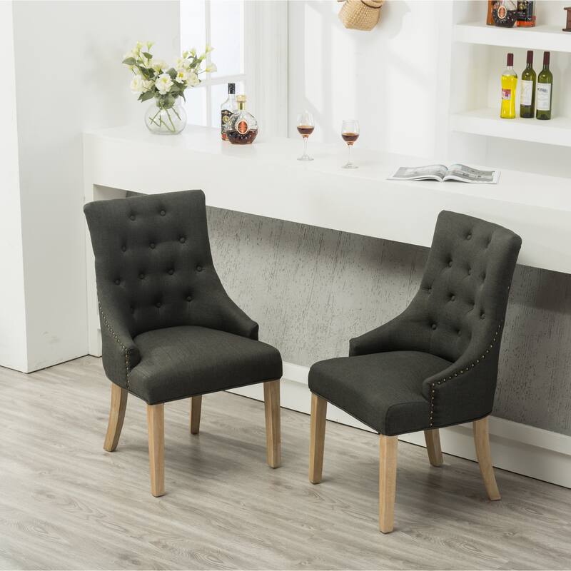 Button Tufted Solid Wood Wingback Hostess Chairs