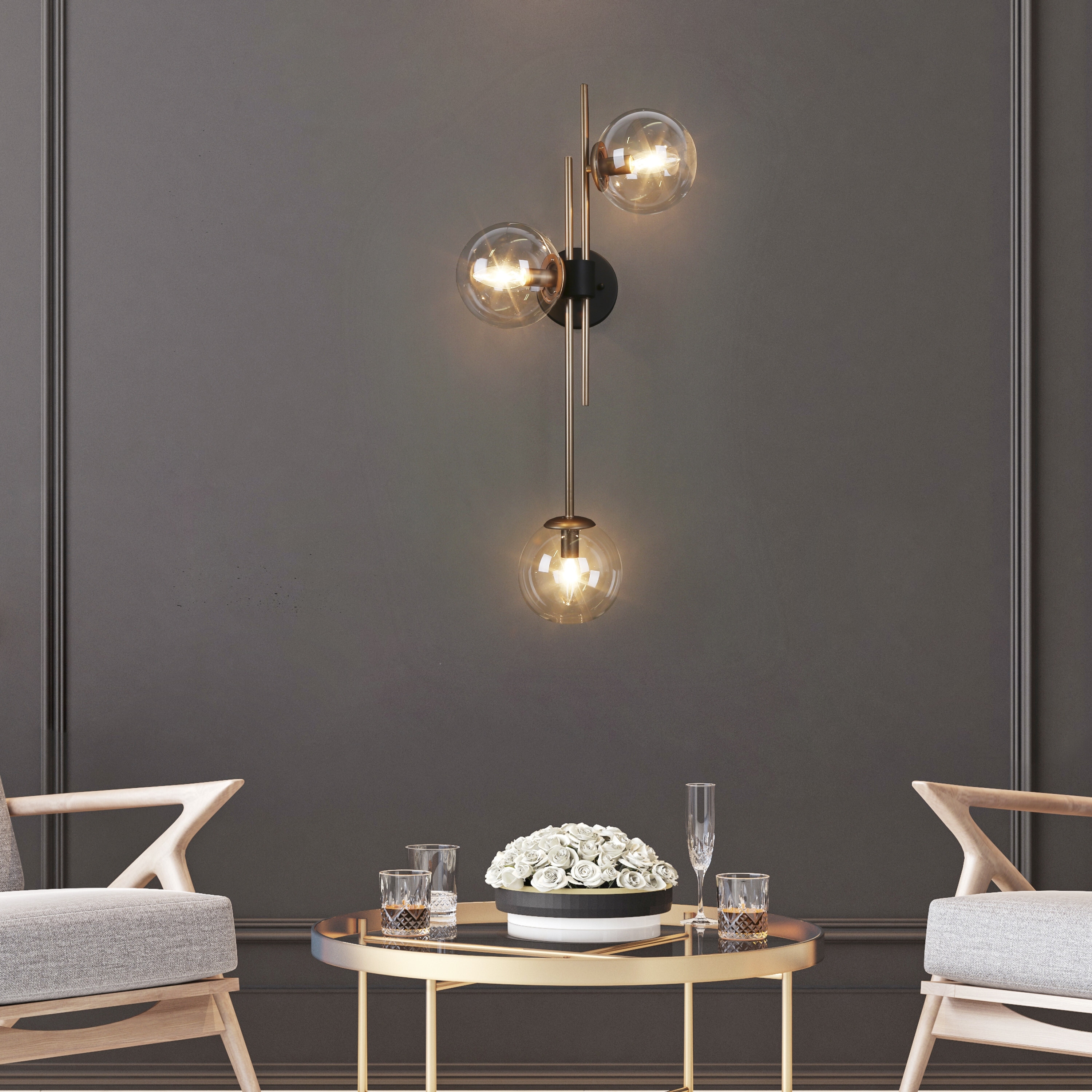 Bola Modern Gold 3-Light Chandelier Orb Glass Bathroom Vanity