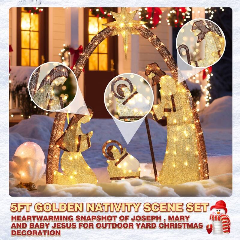 VEIKOUS 5 ft. LED Nativity Sence Set Christmas Holiday Yard Decoration