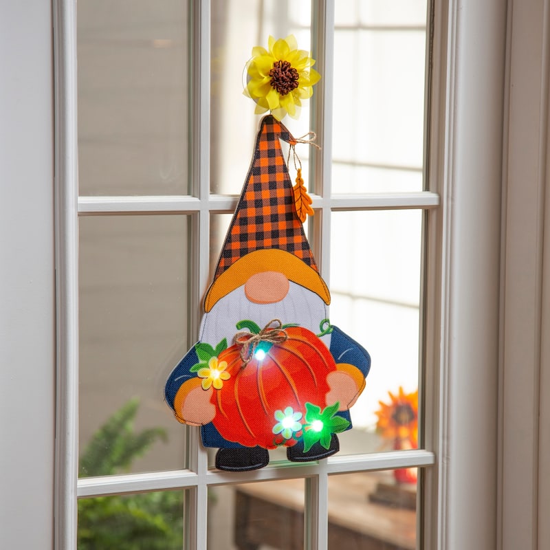 Fall Gnome with Pumpkin LED Window Decor