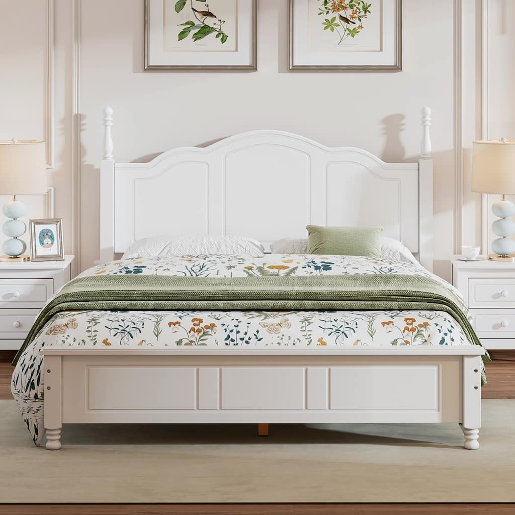 Queen Size Wood Platform Bed Frame,Retro Style Platform Bed with Wooden Slat Support