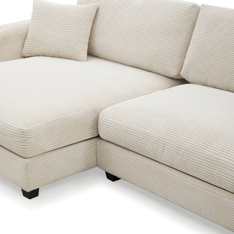 134" Corduroy Sectional Sofa with L-Shaped Cloud Couch and USB Charging & 50" Chaise (330lb Capacity)