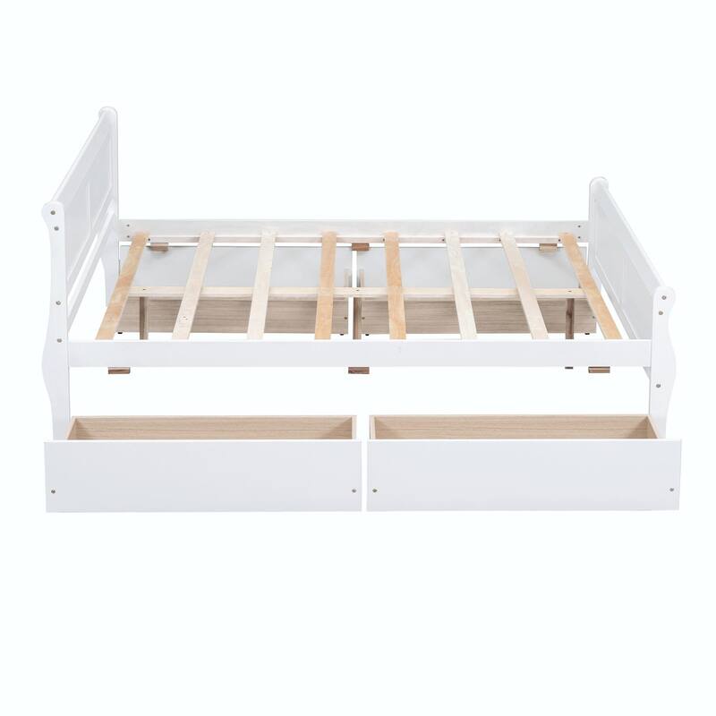 Wood Platform Bed with 4 Drawers and Streamlined Design