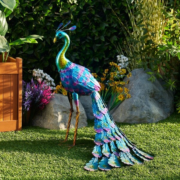 Alpine Corporation Tall Outdoor Metallic Peacock Standing