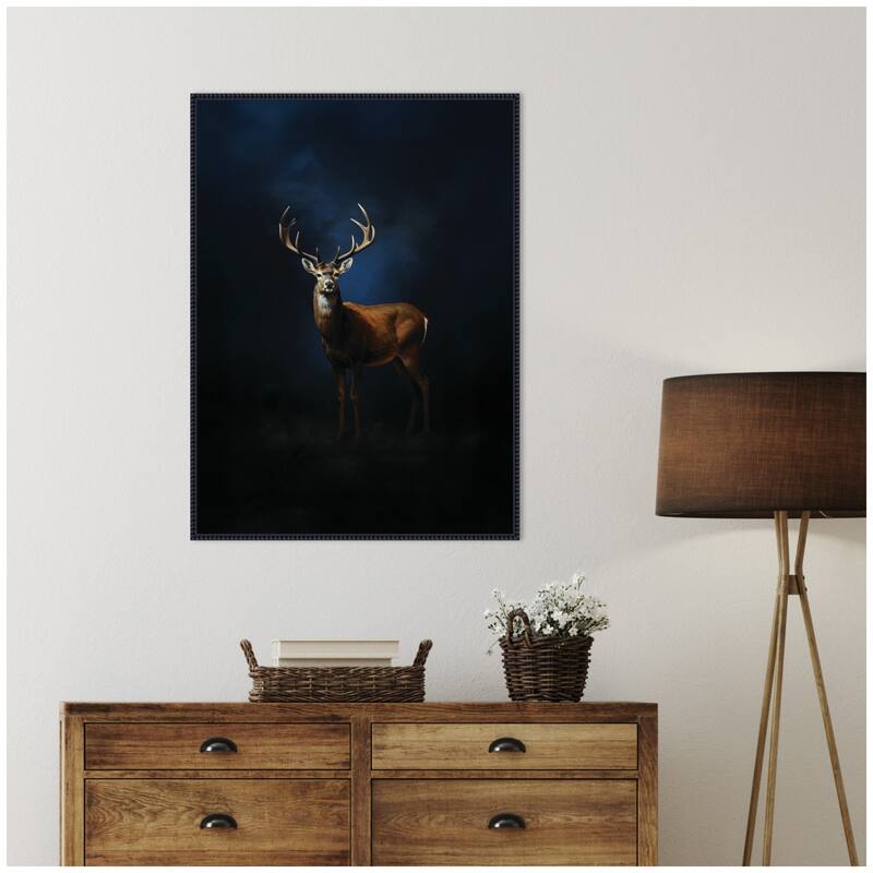 Kate and Laurel Cobalt Night Sky Deer by The Creative Bunch Studio Framed Canvas Wall Art Print