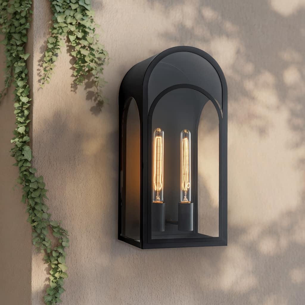 20 inch Large Outdoor Wall Lantern with Clear Glass - Black