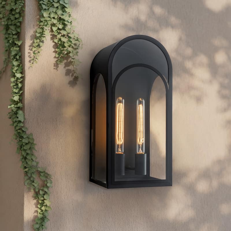 20 inch Large Outdoor Wall Lantern with Clear Glass - Black