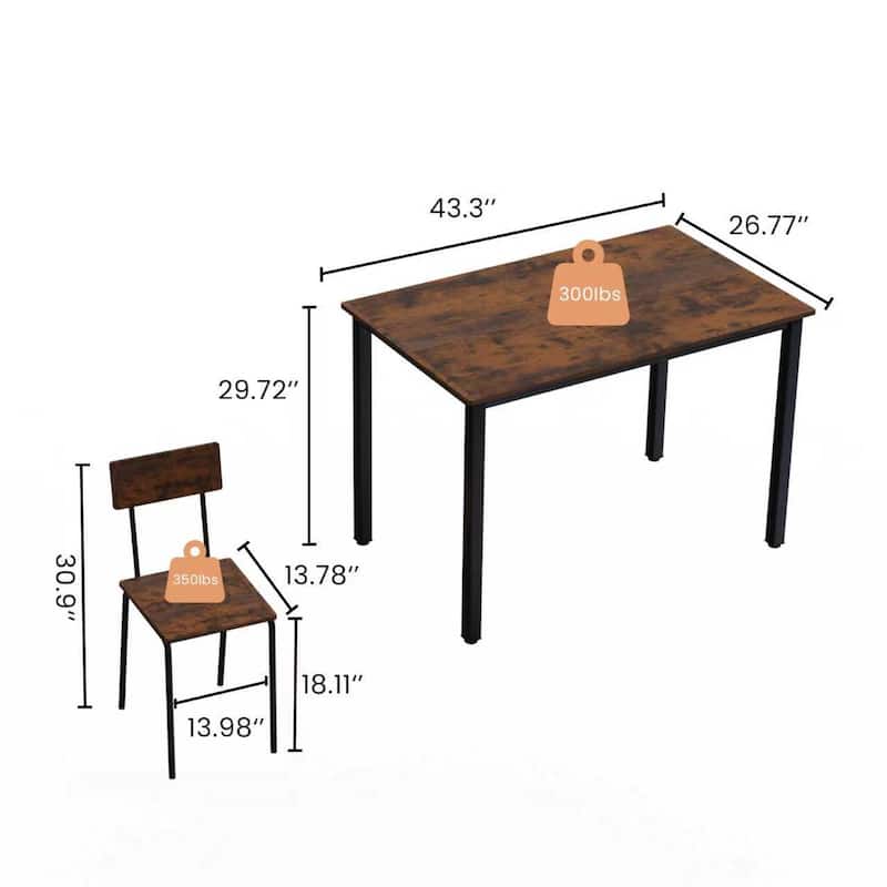 5 Piece Metal and Wood Indoor Modern Dinning Table Furniture Set for 4, Dining Table Chairs
