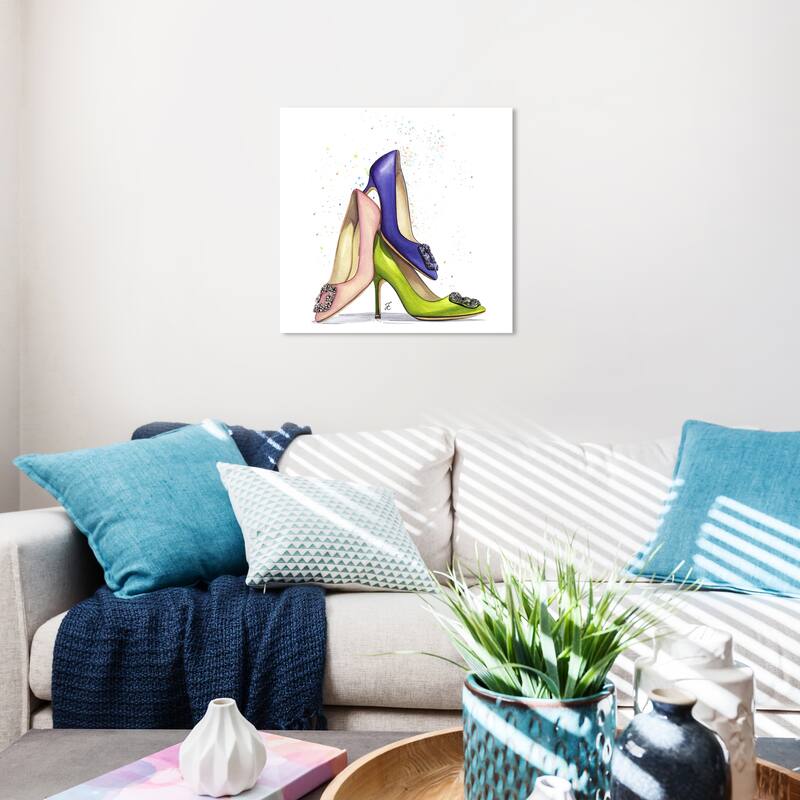Wynwood Studio Canvas Fashion and Glam Doll Memories - Shoe Lover Custom Pink and Modern & Contemporary Wall Art Canvas Print - 20 x 20