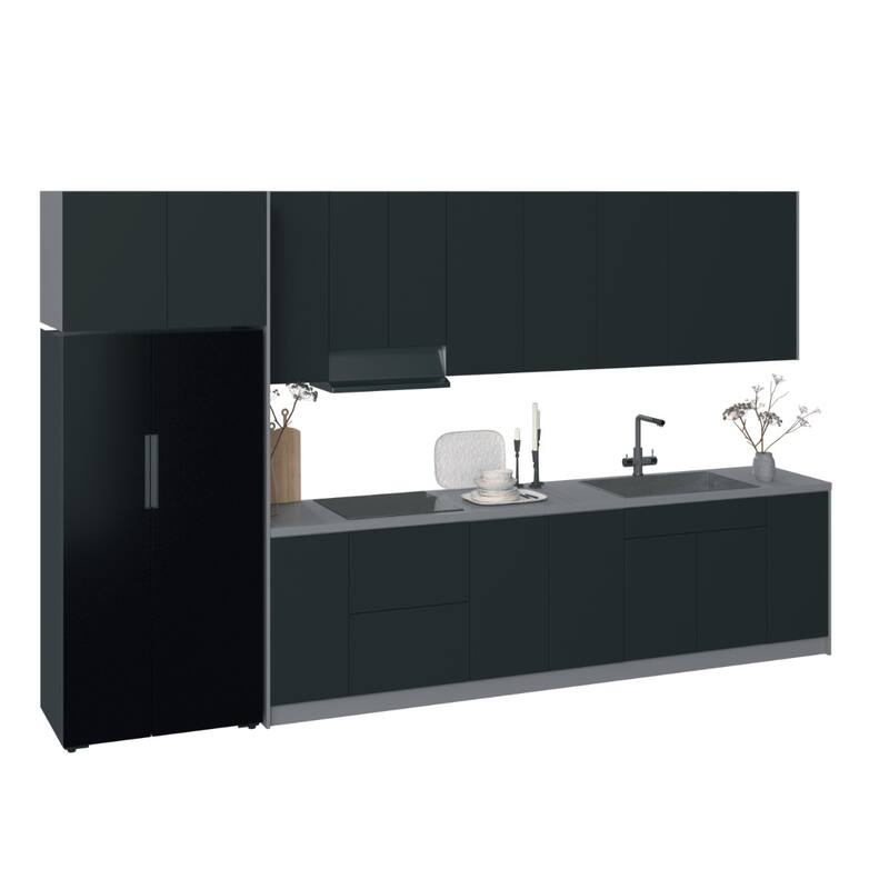 Kitchen Timeless Collection Black & White Gloss Color Base Size 13Ft Wide - 157x24 - Black