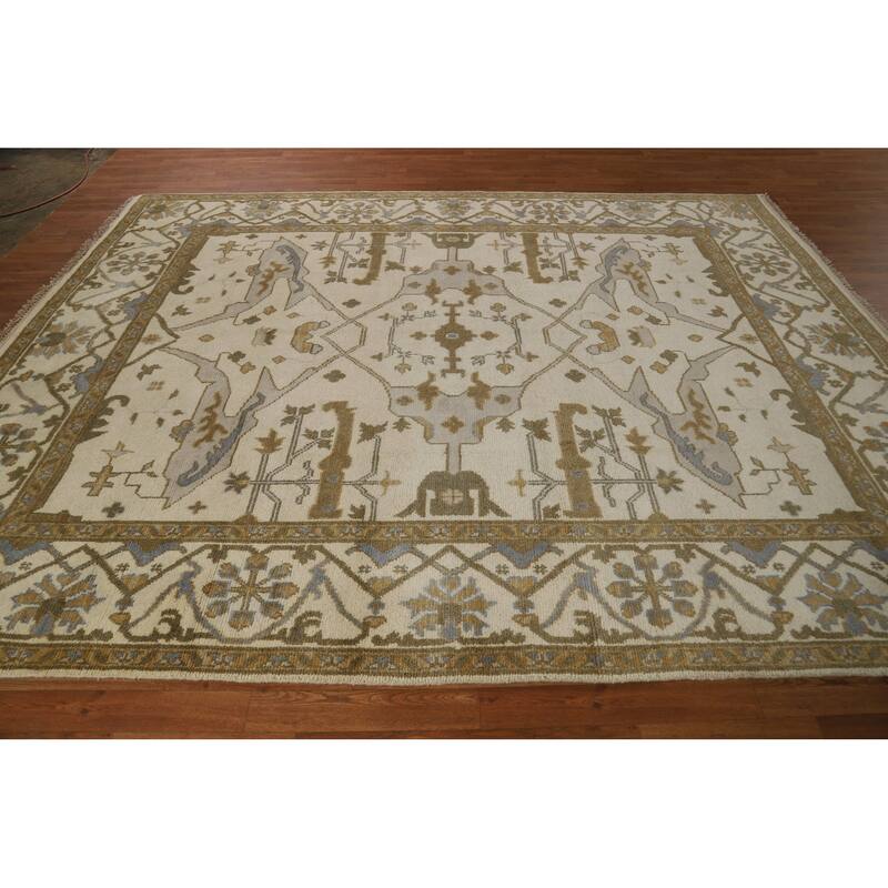 All-Over Ivory Oushak Indian Area Rug Hand-Knotted Wool Carpet - 8'0"x 9'11"