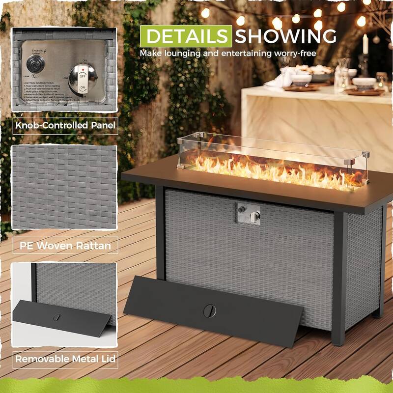 7-piece Outdoor Patio Grey Wicker Rattan Cushioned Sectional Sofa Conversation Set