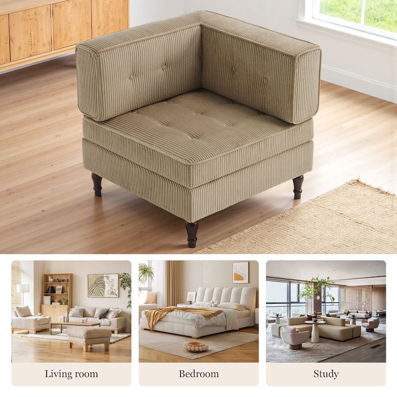 32.57" W Upholstered Corduroy Corner Accent Chair