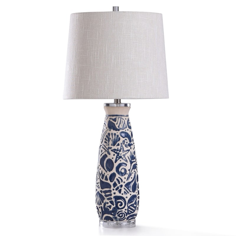 StyleCraft Maris Coastal Motif Blue and Ivory Ceramic with Clear Acrylic Base Table Lamp - Coastal Blue