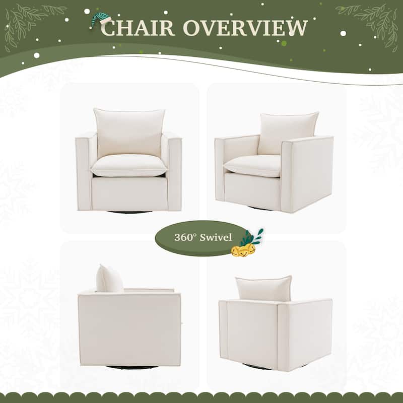 Swivel Accent Chair, 34'' Wide Upholstered Arm Chair with Plump Back Pillow, Modern Sofa Living Room Chair for Bedroom, Corner