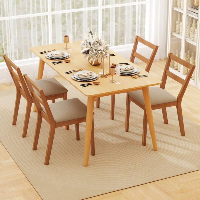 Costway Wooden Dining Chair Set of 2/4 Upholstered Seat & Breathable