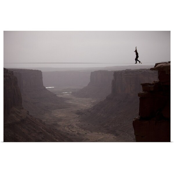"Andy Lewis working on a world record highline" Poster Print