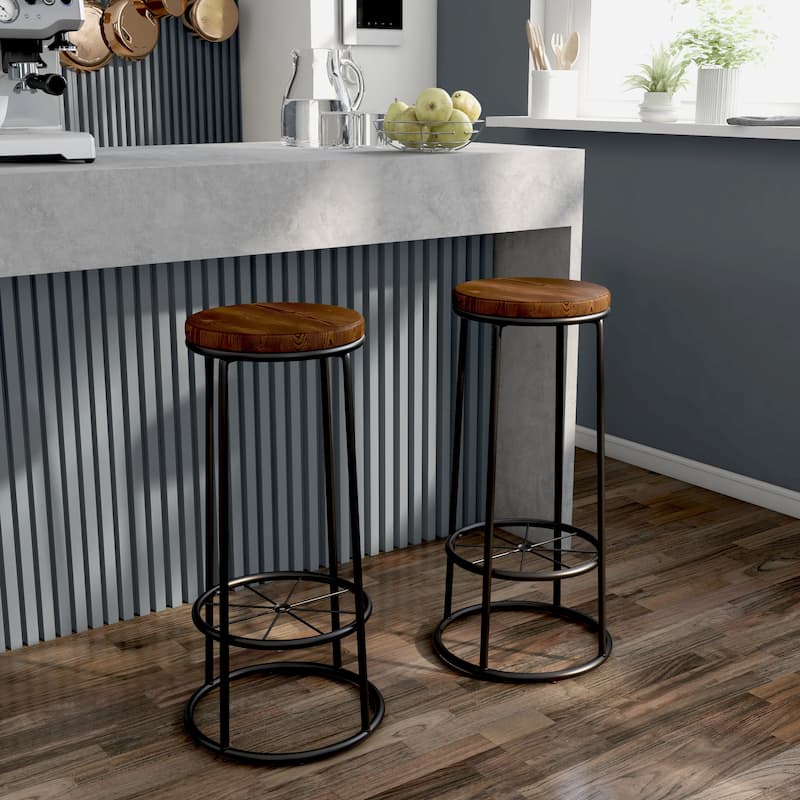 Lodz Rustic Metal Round Barstools (Set of 2) by Furniture of America