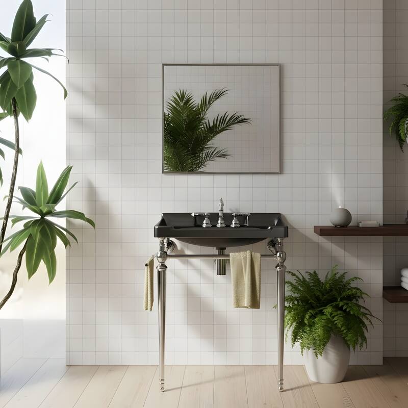 Wall-Mounted Bathroom Vanity with Ceramic Basin and Metal Legs