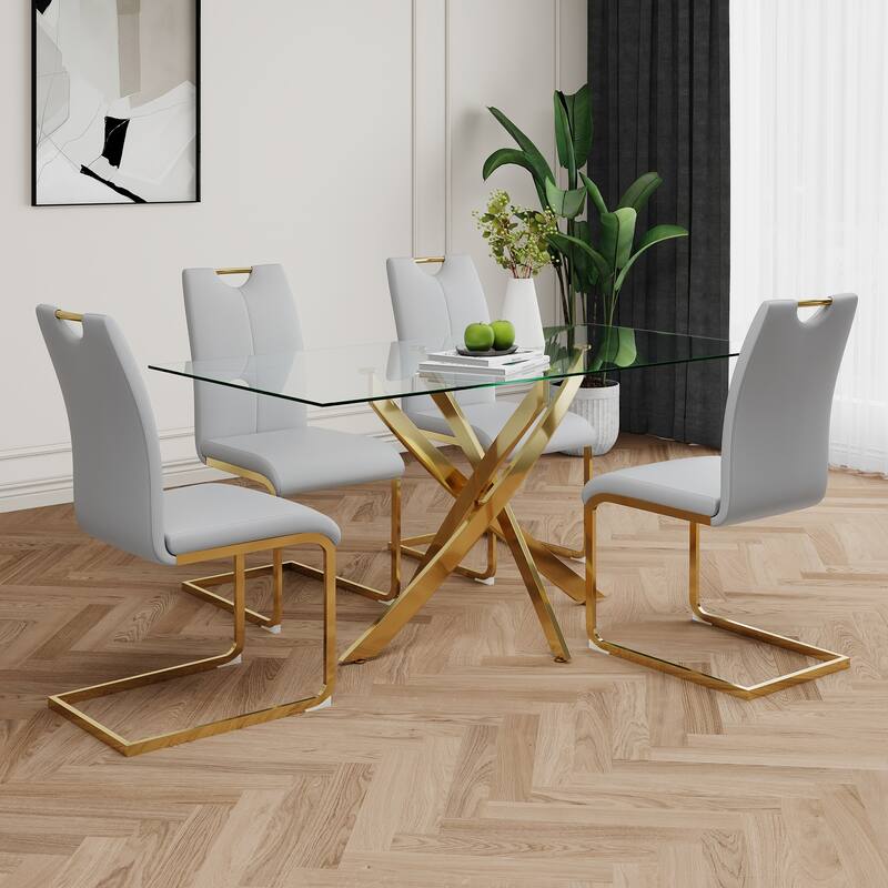 Modern Set of 4 Dining Chairs with Leather Cushioned Seat, Chrome Metal Legs, for Dining Room, Living Room, and Bedroom