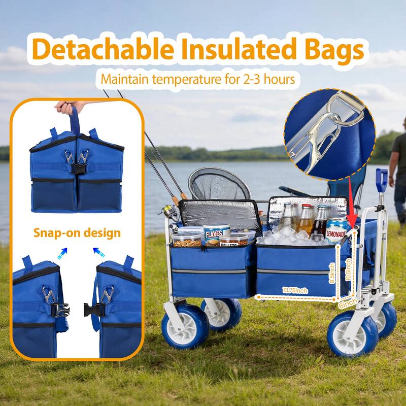 Beach Wagon Cart, 500lbs Heavy Duty Collapsible Folding Wagon, Oversized 150L, 9" PVC All-Terrain Wheels, Adjustable Handle