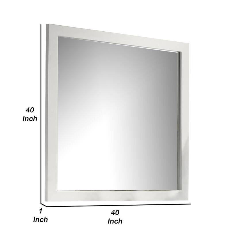 Dyl Dresser Mirror, Bevel Glass, White Wood Frame, 40 Inch Square