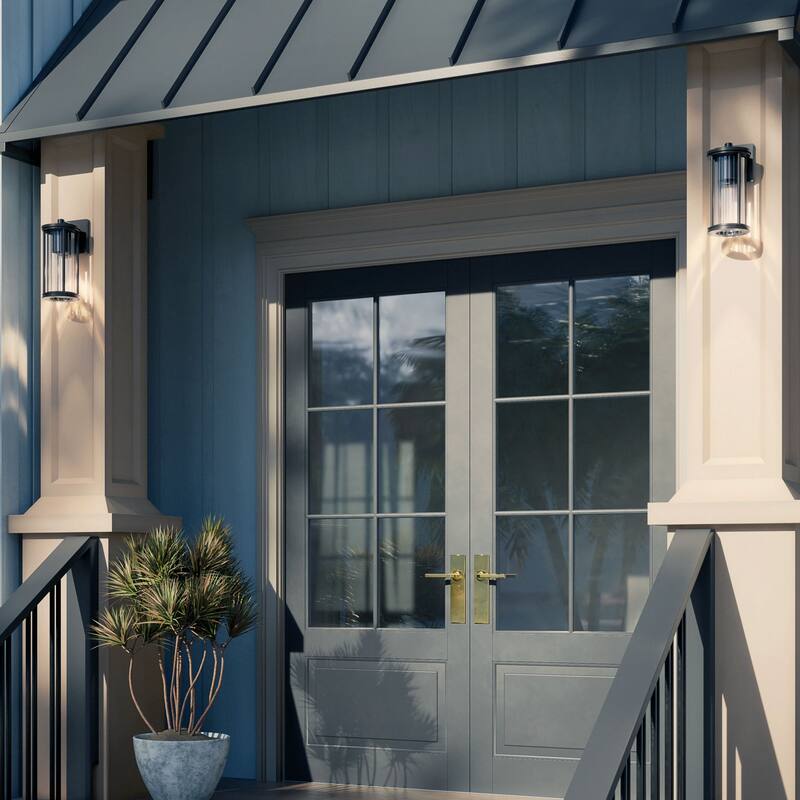 Barras 11.5" 1-Light Outdoor DarkSky Approved Wall Sconce with Clear Ribbed Glass in Black