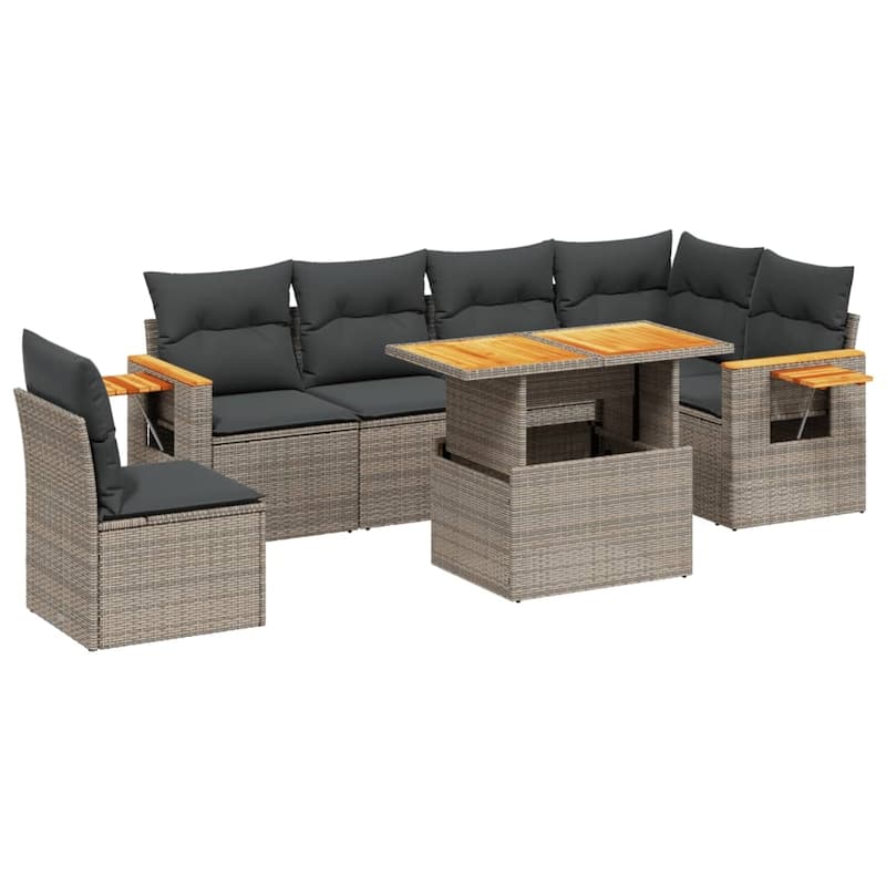 vidaXL Patio Sofa Set with Cushions Outdoor Furniture 7 Piece Poly Rattan - 21.7 x 39.4 x 28.7 in