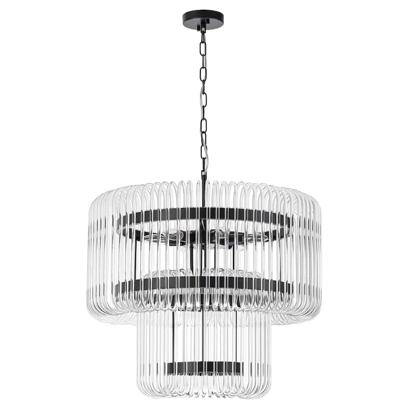 9-Light Modern Glam Drum Crystal Chandelier for Dining Room/Living Room 2-Tiered Round Chandelier Kitchen Island Pendant Light