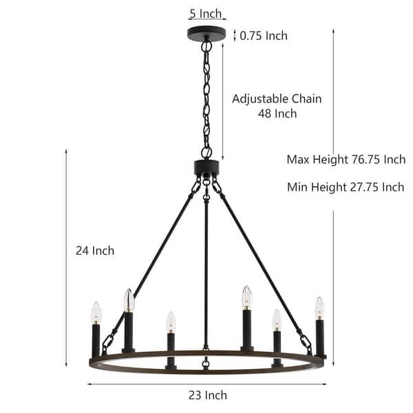 dimension image slide 0 of 2, Acroma 6-light Farmhouse Rustic Round Wagon Wheel Chandelier with UL - 23''