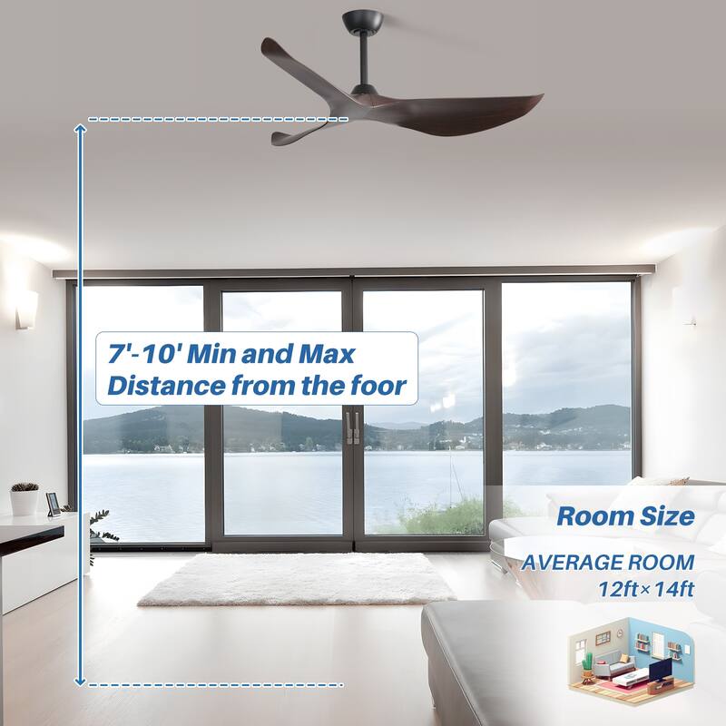 52" Modern Ceiling Fan without Lights, Remote Control and Reversible Motor,Black with Dark Wood Grain - 52 Inch