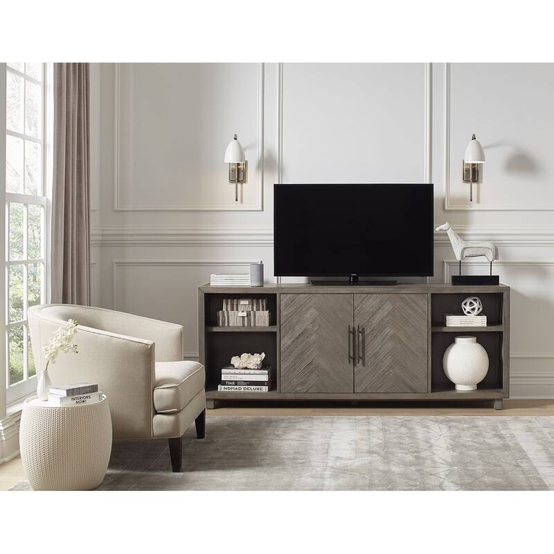 80" Two Door TV Console, Entertainment Stand, Wood Accent Cabinet, Fully Assembled, Gray - 80"W x 32"H x 16"D