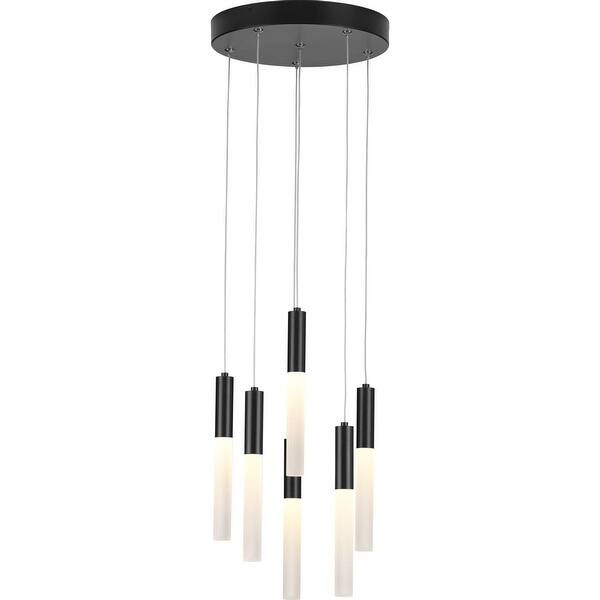 Progress Lighting Kylo LED 6-Light Brushed Nickel Frosted Glass LED Modern Chandelier Light