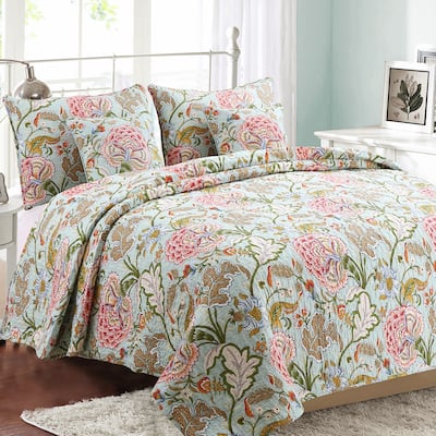 Cozy Line Aregada Floral Cotton 3-piece Reversible Quilt Set