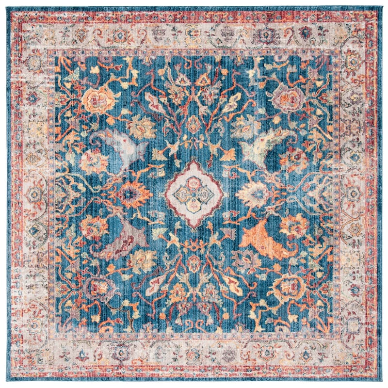SAFAVIEH Bristol Campbell Vintage Boho Oriental Polyester Rug - 7' Square - Blue/Light Grey