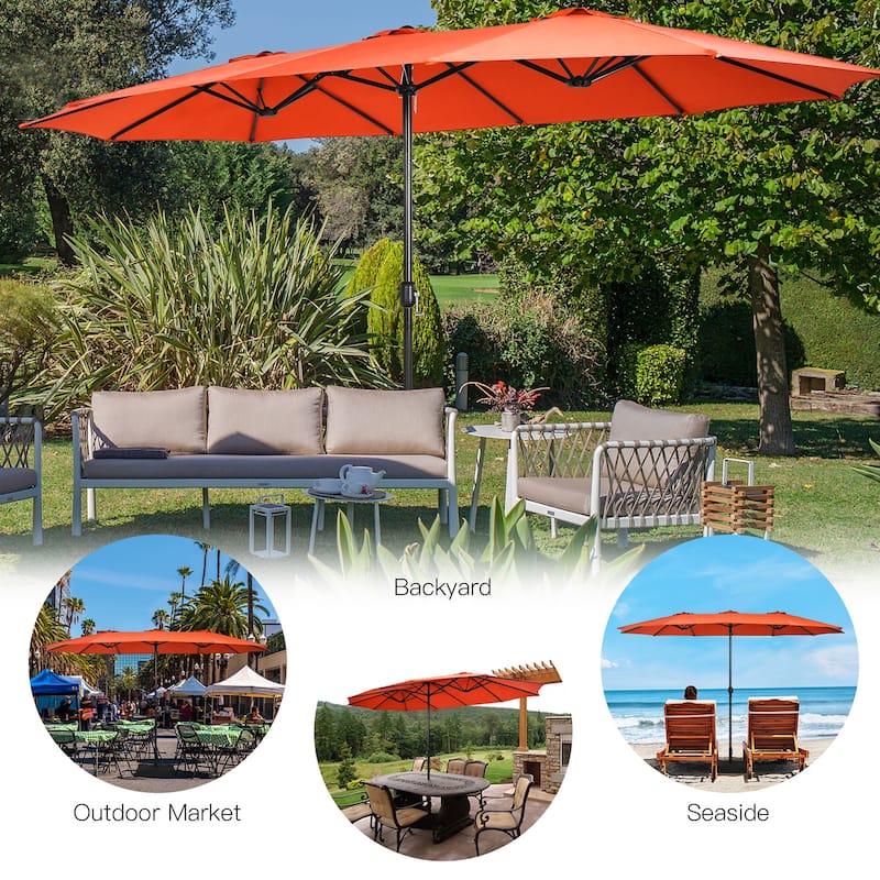 Costway 15FT Double-Sided Twin Patio Umbrella Outdoor Market W/ Crank