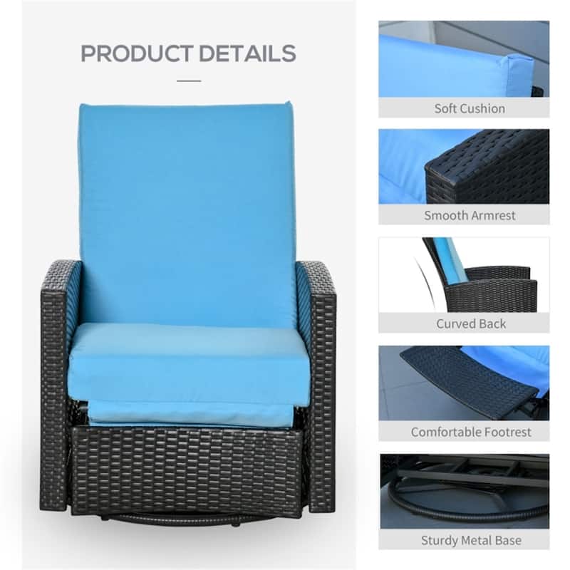 Handwoven PE Rattan Patio Recliner Chair with Swivel and Comfortable Removable Cushion - 28.75" L x 37.5" W x 37" H