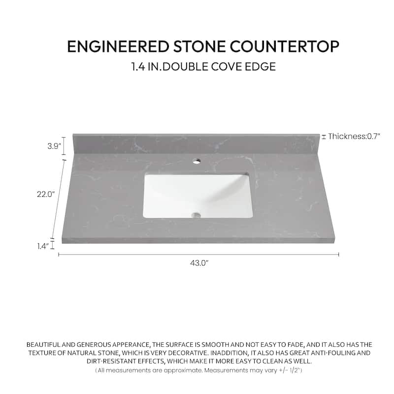 Malaga Composite Stone Vanity Top with White Rectangular Sink
