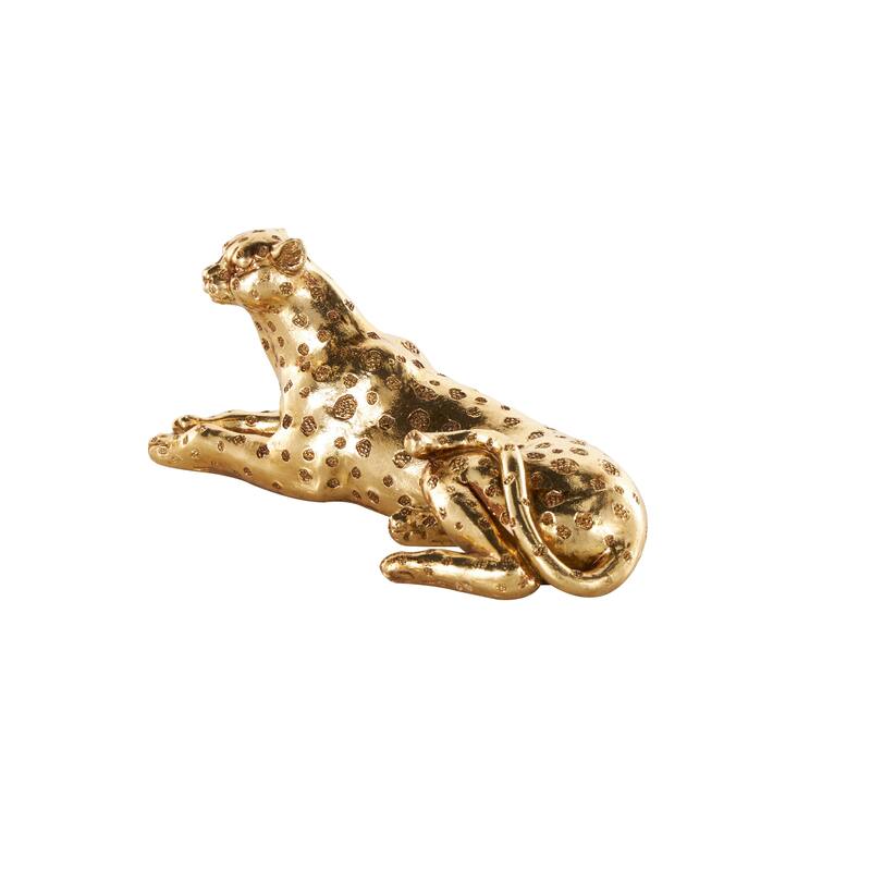 Gold Resin Leopard Sculpture with Textured Spots