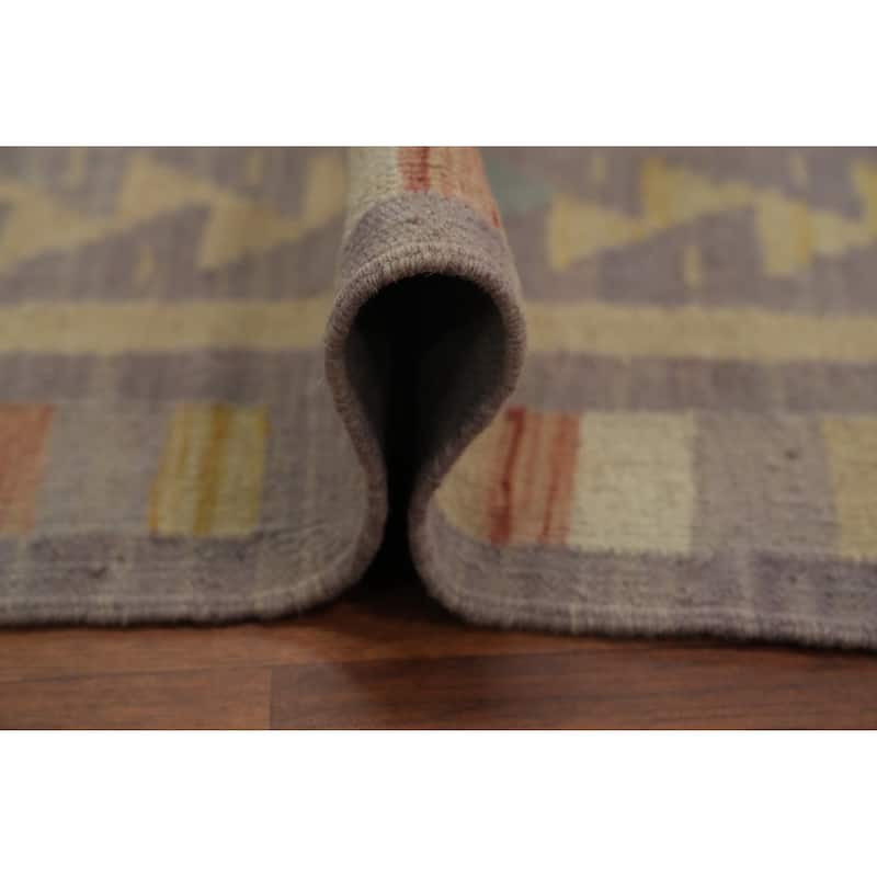 Hand Woven Oriental 100% Wool Carpet Southwestern Tribal Purples Kilim Area Rug - 8' 7'' X 5' 8''