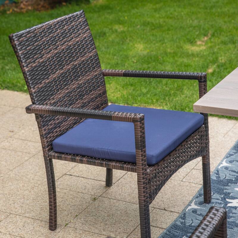 7/9-piece Patio Dining Set, Expendable Rectangular Outdoor Dining Table with Rattan Chairs