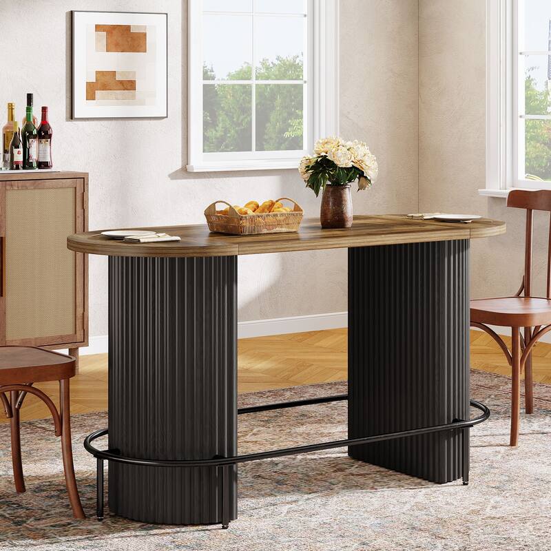 Modern Industrial Oval Bar Table, Counter Height Pub Dining Table with Footrest