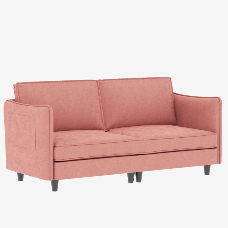 Fabric Upholstered Loveseat Sofa, Mid Century Modern Comfy 2 Seater Sofa, Lounge Sofa with Side Storage Pockets
