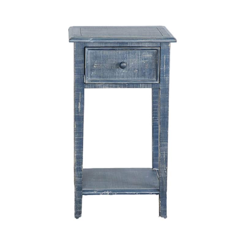 13 in. Blue Rectangle Wood End Table with Storage Drawer for Convenience