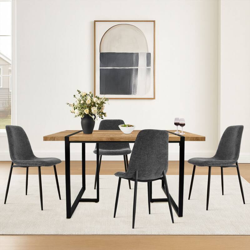 Rectangular Dining Table Set for 4 with Upholstered Chairs