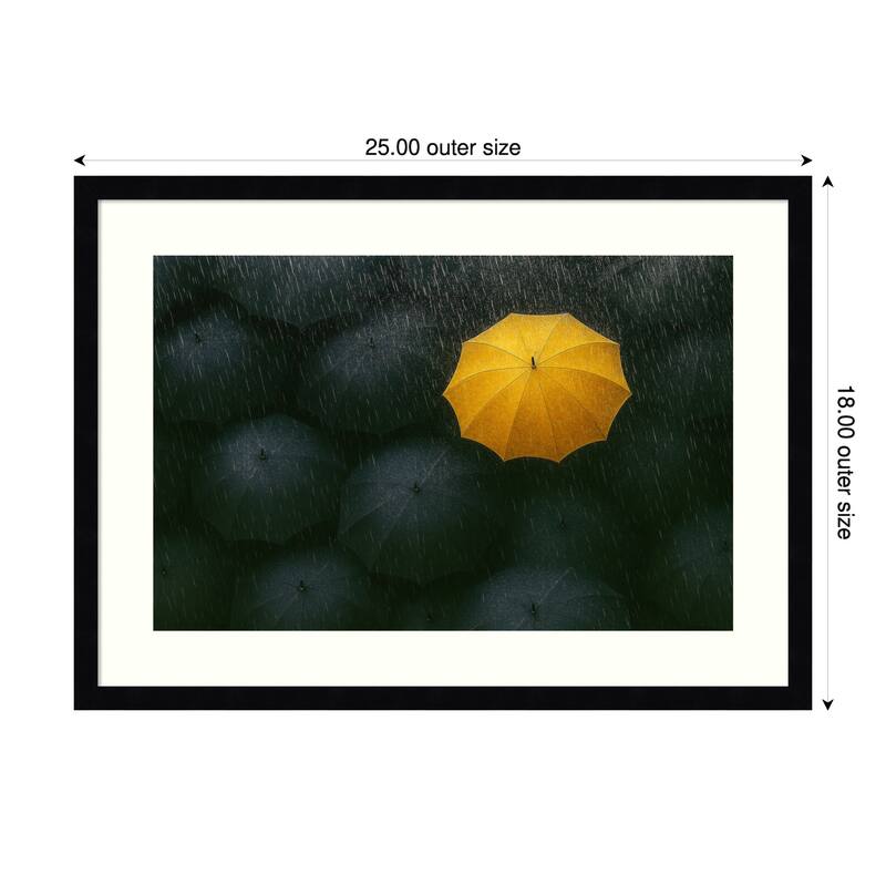 The Yellow Umbrella by Paulo Medeiros Wood Framed Wall Art Print - Svelte Noir Black - Wood - 25 x 18 in - Black