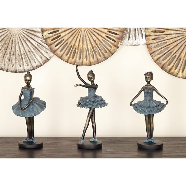 slide 2 of 7, Teal Polystone Dancer Decorative Sculpture (Set of 3) - S/3 6"W, 12"H
