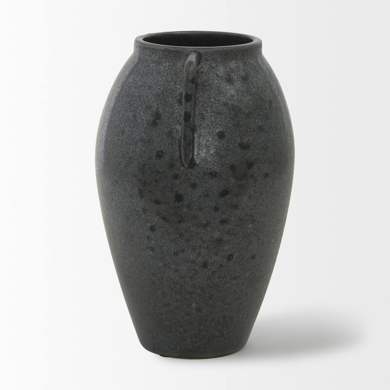 Kora Dark Gray And Brown Metallic Double Ear Vase (11") - 7.5L x 7.5W x 11.2H